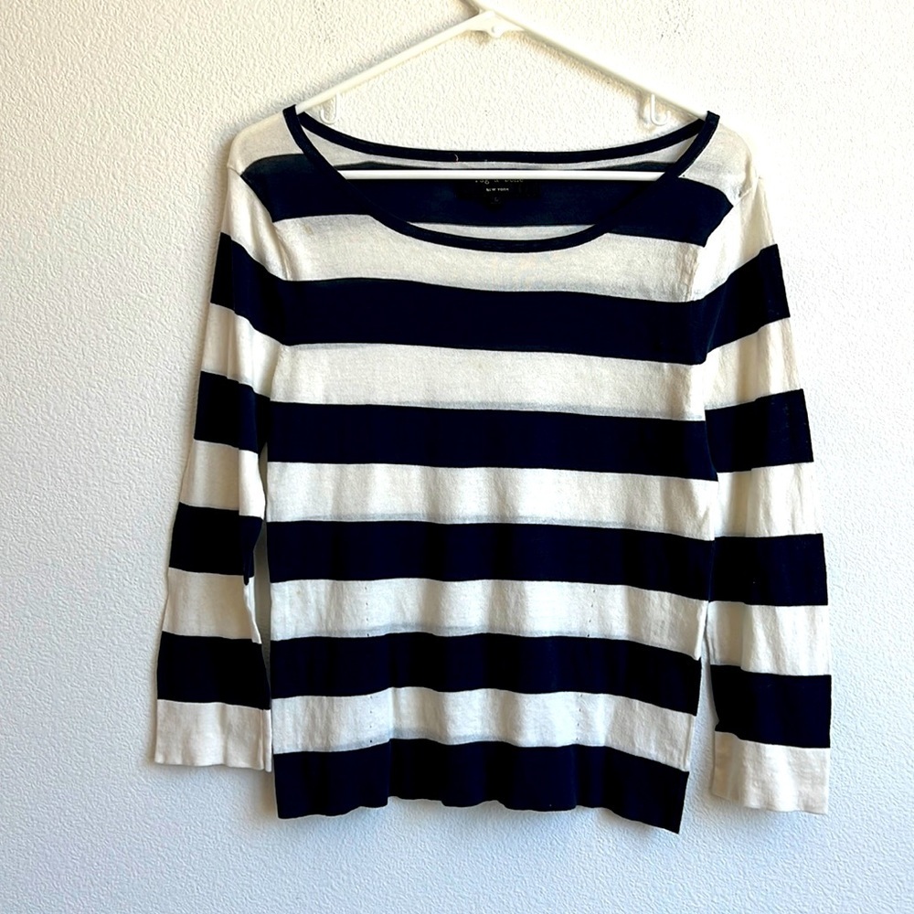 Rag & Bone White Blue Stripe Cotton Long Sleeve Tee